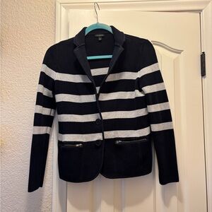 Talbots Navy and Gray Striped Sweater Blazer
